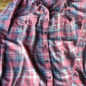 Flannel light weight double pockets loose fit long sleeves